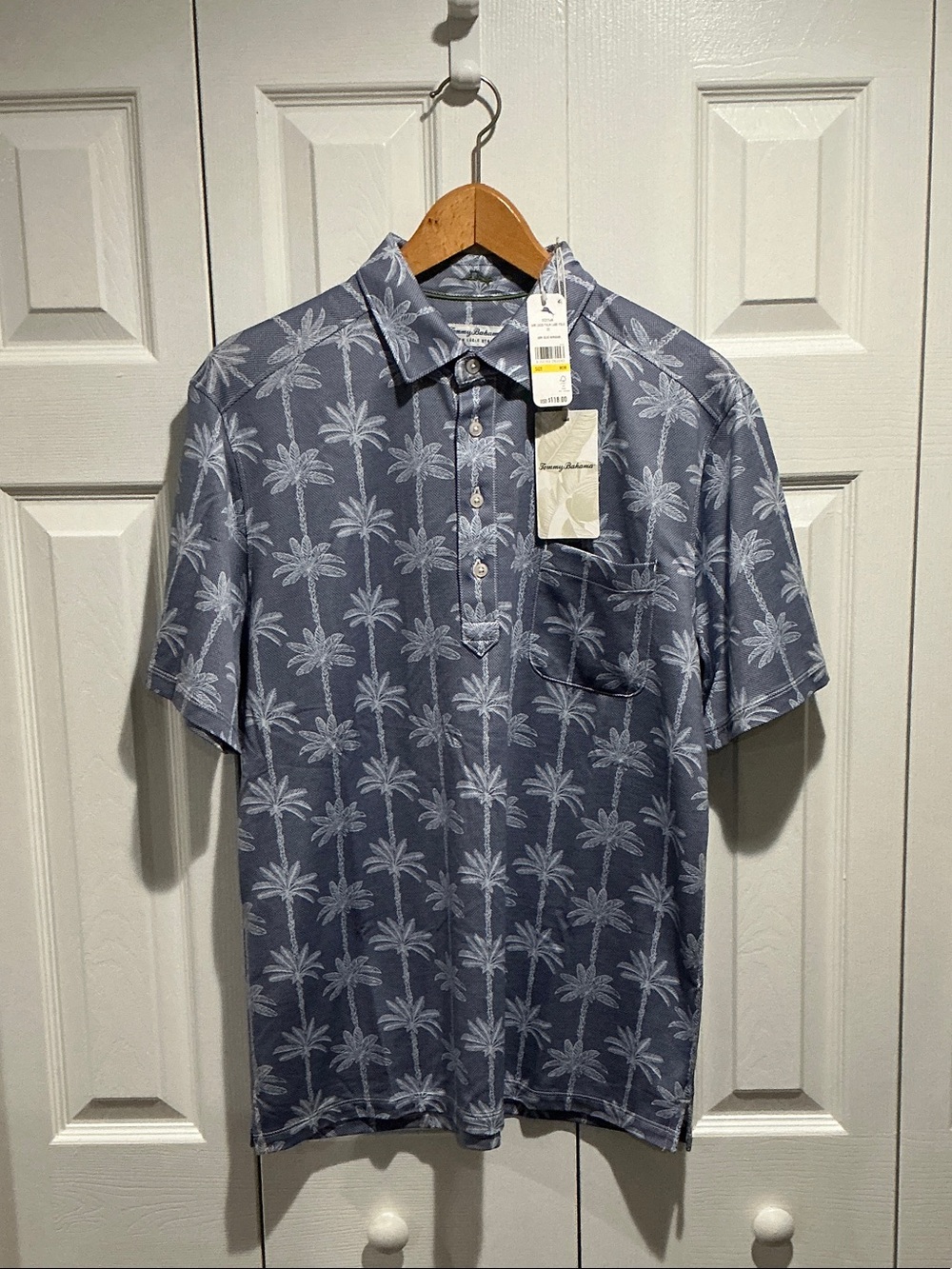 Tommy Bahama Blue Palm-Print Short Sleeve Polo